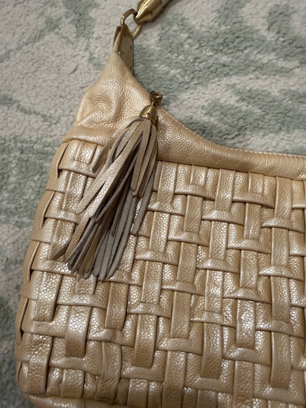 Vintage Cole Haan Collection Champagne Woven Leather Hobo with Tassel - Picture 3 of 5
